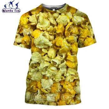 Mænd Tshirt 3D-Print Mad, Popcorn T-Shirt Unisex Korte Ærmer Majs Mænd er T-shirts Hip Hop Kvinder fitness t-Shirts Toppe Sjove Sportstøj E9