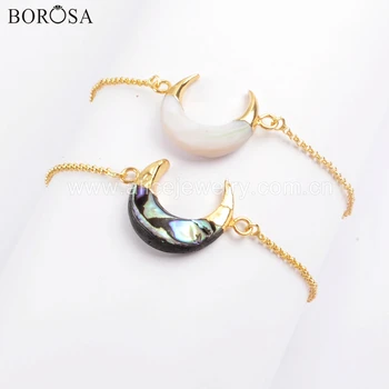 BOROSA 5PCS 10tommer Naturlige abaloneskal Hvid Shell Justerbar Armbånd Fashion Shell Chain & Links Armbånd Smykker G1718