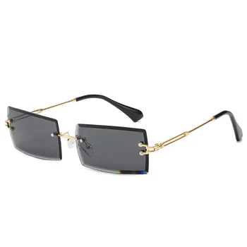 Luksus Mærke Rektangel Damer Uindfattede Solbriller Kvadrat Retro solbriller til Damer Kørsel UV400 Zonnebril Dames Vrouwen Sæde