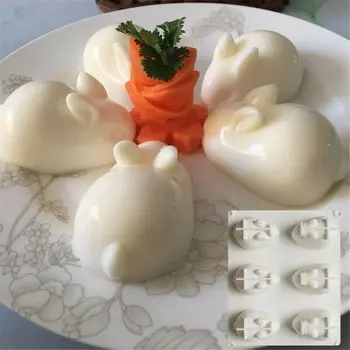Kage Udsmykning Forme Silikone 3D-Bunny Rabbit Cake Forme Silikone Forme til Bagning Dessert Mousse 6 Former Brød Dessert Skimmel