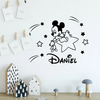 Disney Søde Baby Mickey Mouse Stjernede Custom Navn Vinyl Væg Sticker Til Børnehave Børnene Værelse Soveværelse Tilbehør Til Boligindretning