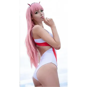 Anime-DARLING i den FRANXX KODE:002 Nul To Erotisk lingeri Cosplay Kostume Sexet Heldragt Til Kvinder Jumpsuit Badedragt Parykker