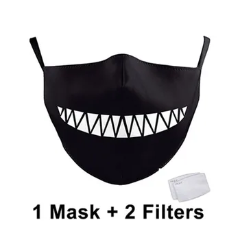 3D-Sort Trykt Tænder Funny Face Mask Vaskbart Stof Maske med kulfilter Vindtæt Anti Pollution Beskyttende Maske Genanvendelige