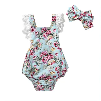Baby sparkedragt, blomstret ærmeløs kjole dejlig bomuld sommer pyjamas