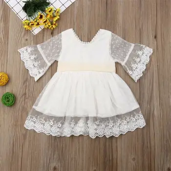 3M-4 ÅR Toddler Nyfødte Baby Kid Piger i Hvide kjoler med Blonder Bue Tutu Fest Bryllup Fødselsdag Kjole Kostumer Til Piger