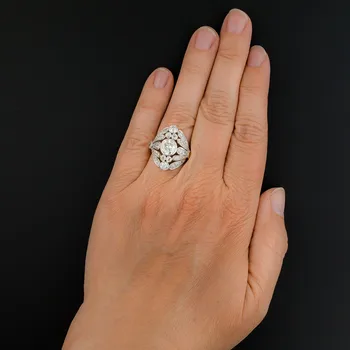 Luksus S925 Sølv Forgyldt Edwardian Hvide Zircon Ring For Kvinder Bridal Wedding Party Engagement Smykker Elskere Fødselsdag Gave