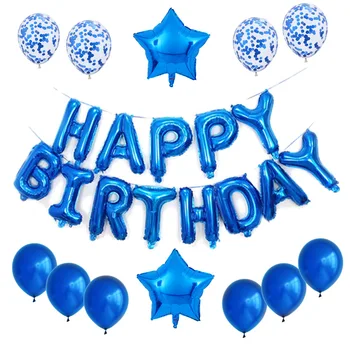 1 sæt til 16tommer blå tillykke med fødselsdagen folie balloner sæt med 12 tommer blå konfetti-balloner-års fødselsdag part indretning