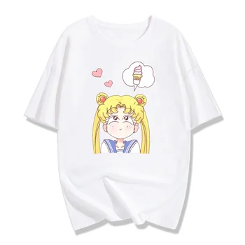 [Lager] Sailor Moon Anime Cosplay Sailor Kostume T-shirt i Bomuld T-shirt til Sommeren Unisex Tee Top