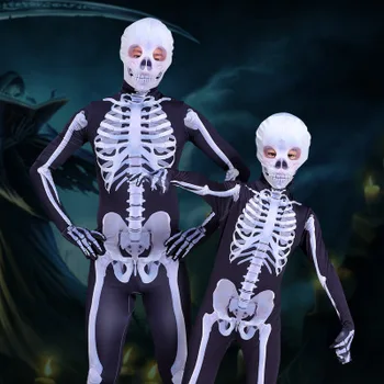 Halloween Ghost Skelet Kostume Voksen børn Kraniet Skelet forældre-barn-suit tøj Cosplay Ferie Part Voksne Børn