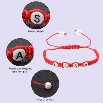 Mode brev pulseiras rød tråd streng harpiks pearl diy armbånd navn håndlavet armbånd smykker til kvinder tilbehør gave