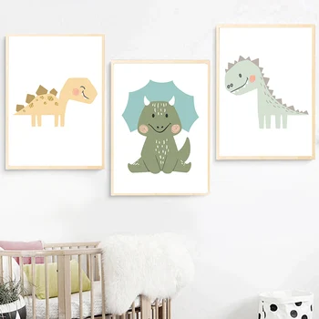 Søde Dinosauren Triceratops Børnehave Tegnefilm Væg Kunst, Lærred Maleri Nordiske Plakater Og Prints Væg Billeder Baby Kids Room Decor