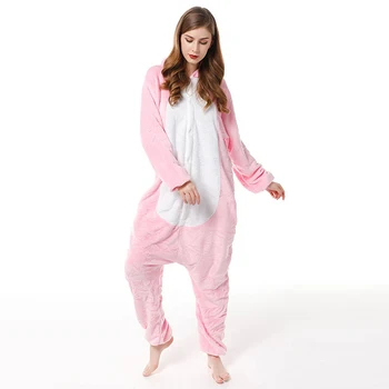 Pink Dinosaur Voksen-Delt Pyjamas Cosplay Tegnefilm Onesies Børn Flannel Dyr Nattøj Pyjamas Jul Halloween Kostume