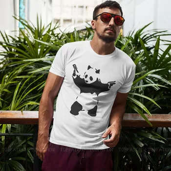 Banksy-Graffiti Væg Kunst Pandamonium Væbnede Panda Tshirt Sort til Mænd Animationsfilm Tøj Oversized T-Shirt Graphic Tee