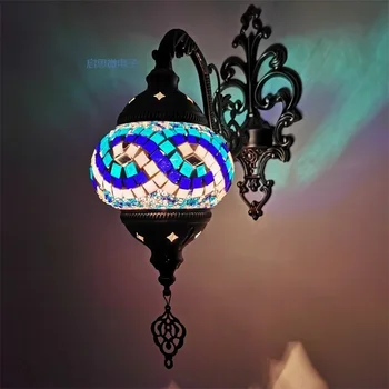 Nyeste Middelhavs-stil Art Deco tyrkisk Mosaik Væg Lampe Håndlavede mosaik Glas romantisk væglampe