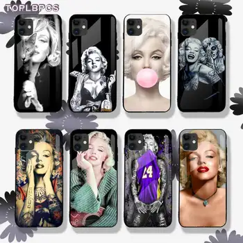TOPLBPCS Marilyn Monroe Med en Kat Malet Hærdet glas phone case for iPhone 8 7 6 6S Plus X XR 11 pro XS ANTAL fundas