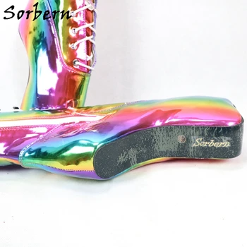 Sorbern Rainbow Holografiske Ballet Støvler, knæhøje snøre BDSM Damer, Støvler Heelless Custom Designer Støvler Plus Size 15