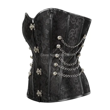 Caudatus korsetter, bustiers steampunk tøj til plus size kvinder corset top imiteret læder gotisk punk stål udbenet overbustcorselt