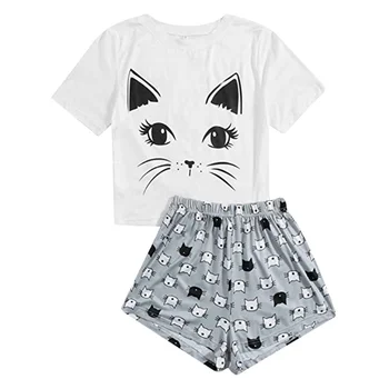 Bomuld Pyjamas Sæt Kort Ærme T-shirt + Shorts 2Piece/Set 2021 Sommeren Sexy Hot Sell Pyjama Mødre Homewear Nattøj Dovne Piger