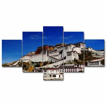 5 stykker Lærred væg kunst, moderne billeder frame Hellige Tibet Potala Palace plakat oplag af Olie maleri til stuen home decor