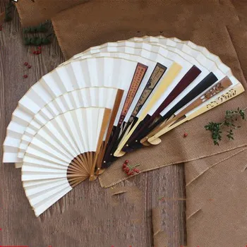 Stor Tom Hvid Side Fans Ris Papir Kinesiske Folde Fan Maleri Voksen kalligrafi Program Bambus Fan 9.4