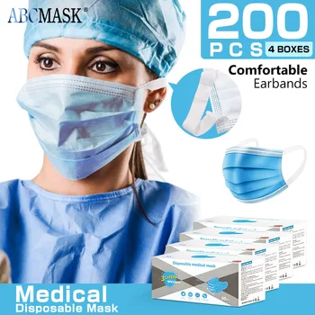200pcs/4BOX Medicinsk Engangs-Maske-Ikke-vævede 3 Lags Filter munden filter sikker Åndbar Kirurgisk Anti-dråbe masker