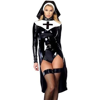 Gothic Saintlike Forførende Kostume Sort Kvinde Uniform Halloween, Karneval Jomfru Maria Nonner Kostume Søster Cosplay Kostume