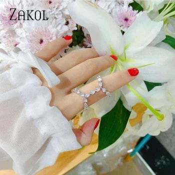 ZAKOL 2020 Trendy Flere Stilarter Skinnende Water Drop Form Cubic Zirconia Finger Ringe Part Smykker Bague for Kvinder Smykker
