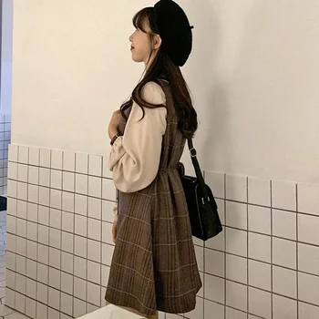 Søde Mini Nye År Dato Kjoler Uden Ærmer Vest Kvinder Korea Japansk Stil, Design, Retro Vintage Plaid-Knappen Shirt Kjole 11021
