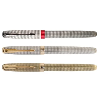 Jinhao 75 Serie Messing Fountain Pen Fin Spids Sølv Gitter-Mønster Gyldne Klip