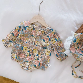 Prinsesse Søde Pige Småbørn Tøj Blonder Hat 2020 Efteråret Dukke Krave Nyfødte Baby Rompers Blomst Koreanske Lange Ærmer Spædbarn Tøj