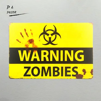 DL-Shabby Chic Retro Zombie advarselstegn Halloween Plakater Udbrud
