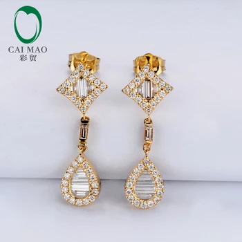 Caimao Smykker 18k Gul Guld 1.21 ct Naturlige Diamanter Engagement Drop Øreringe