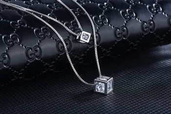 LUKENI Trendy Crystal Cube Kvinder Vedhæng Halskæde Smykker Top Kvalitet 925 Sterling Sølv Kæde Max Choker Halskæde Smykker Hot