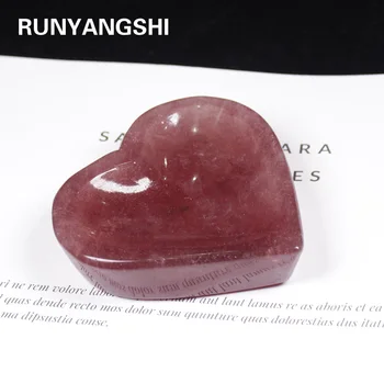 Runyangshi 1stk Naturlig Jordbær Kvarts Sten Skål Hjertet Gave Skåret Kærlighed Form Crystal håndværk Chakral Terapeutiske sten