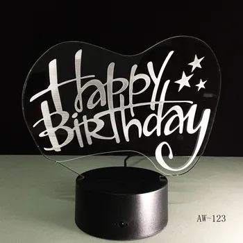 Kreative tillykke med Fødselsdagen Ord 3D LED USB Lampe 7 Farver Skiftende Humør Projektører, Ferie Belysning Ven Fødselsdag, Gave, AW-123