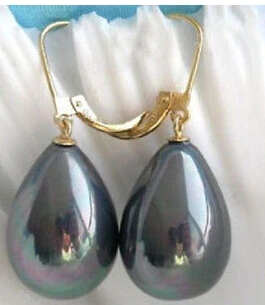 Et par Smukke 16mmx12mm lustre black sea shell pearl Leverback øreringe smykker
