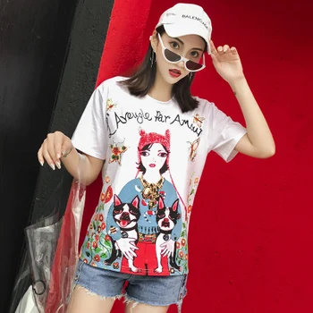 S-2XL 2018 nye sommer kvinder bomuld O-hals, korte ærmer print T-shirt