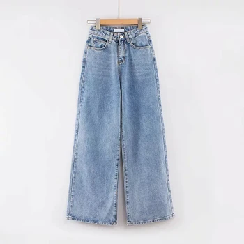 Wixra Kvinders Jeans Med Høj Talje, Brede Ben Denim Blå Vintage Kvalitet Casual Lige Bukser Streetwear Ny