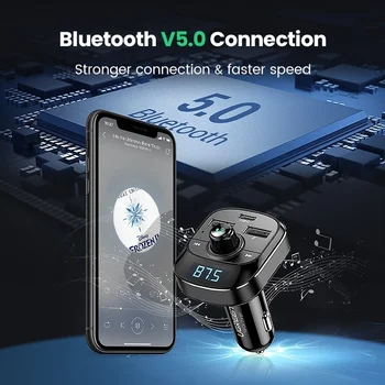 Ugreen Hurtig Opladning 3.0 Bil Oplader til Telefon Bluetooth 5.0 FM-Senderen bilsættet Lyd MP3-Afspiller Bil Oplader Dobbelt USB