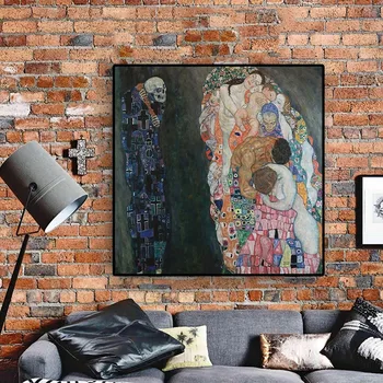 Gustav Klimts Liv og Død Reproduktion Olie Maleri på Lærred Skandinavisk Kunst Plakater og Prints Væggen Billede til stuen