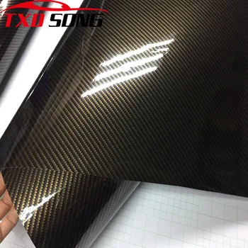 1.52*5M/10M/15M/20M/30M Ultra Gloss GULD SORT TWILL 2D Carbon Fiber Wrap 2D-Tekstur Super Glossy 2D Carbon FIBER STICKER