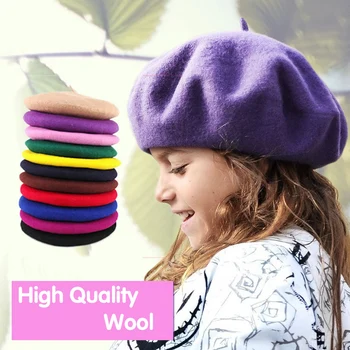 Børn af Høj Kvalitet, Ren Uld Beret pige Mode Britisk Stil Solid Farve Huer Til drenge Flad Kasket Pige Følte Baretter baby hat
