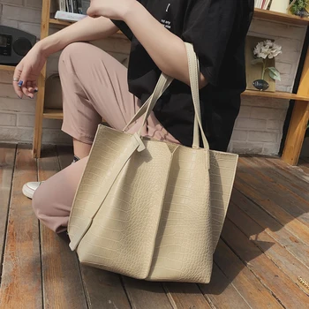 Enkel Store Kvindelige Håndtaske 2019 New Wave Mode med Stor kapacitet Tote taske af Høj kvalitet PU læder Vilde skuldertaske Bolsos Mujer