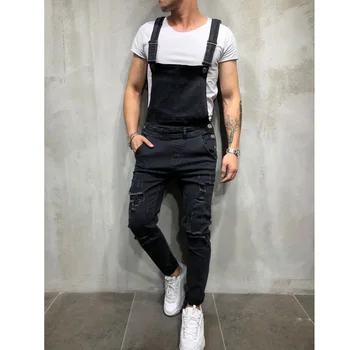 DIMUSI Mode Mænds slidte Jeans Jumpsuit Mænd Hip Hop Streetwear Nødlidende Denim Overalls Overalls Til Mand Hofteholder Bukser Tøj