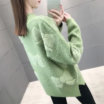 Efterår og Vinter Tyk Strikket Sweater Kvinder koreansk stil Solid Løs langærmet Strik Jumper Damer Pullover Sueter Mujer