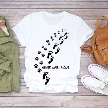 Hund, Kat Paw Brev Sød 90'erne Udskrivning Dyr Damer Print Dame Dame Grafisk T Top Shirt Kvindelige Tee T-Shirt til Kvinder T-shirts