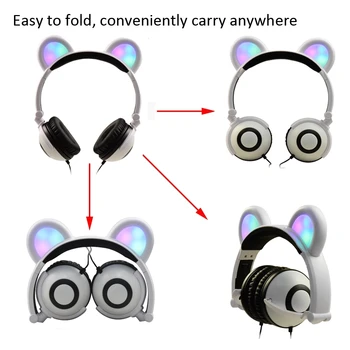 Søde Foldbar Trådløs Bluetooth-Panda Bear Ear Hovedtelefoner Børn Headset Cosplay Hovedtelefon med LED Blinkende Drenge Piger