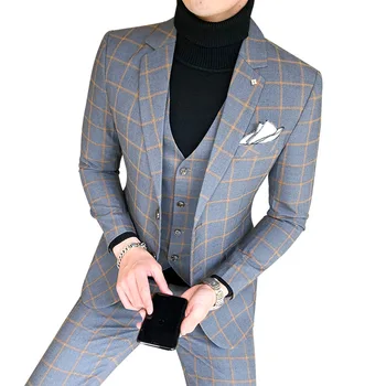 Nye Stil, der Passer til Mænds Slim Fit koreansk-stil Smuk England Unge Casual Tre-delt Sæt 3 stk Passer til Mænd
