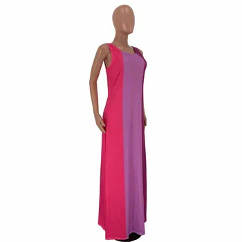 HAOOHU kvinder farver patchwork ærmeløs o-hals, slank lang kjole mode klassiske stranden streetwear maxi kjoler