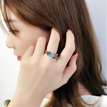 2020 Kreative Deisgn Farverig Emalje Skære Blå Eftersmag Justerbare Ringe For Kvinder, Kvindelige 925 Sterling Sølv Glaseret Heldig Ring Pige